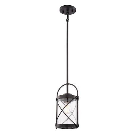 Vaxcel Harrison Mini Pendant Light, Matte Black, Clear Seeded Glass, 6.5-In. Wide P0460