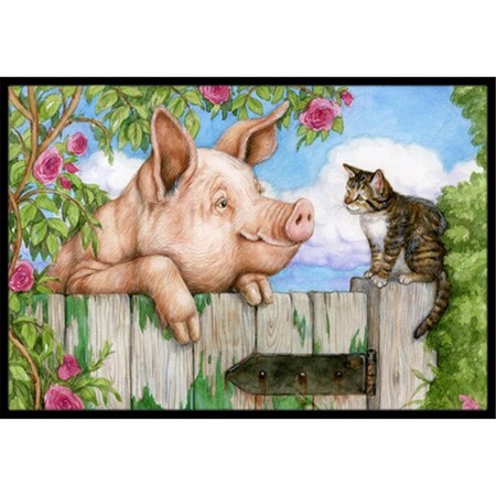 Carolines Treasures CDCO0349JMAT Pig at the Gate with the Cat Indoor or Outdoor Mat, 24 x 36 CDCO0349JMAT