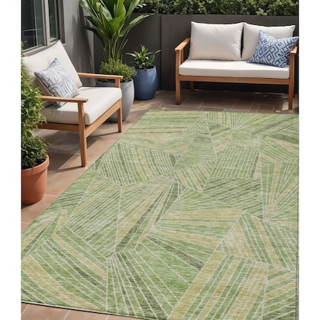 Homeroots 5' X 8' Green And Olive Green Geometric Washable Indoor Outdoor Area Rug 594780