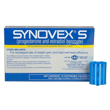 Zoetis Synovex S, (Progesterone & Estradiol Benzoate), Steer Implant, 100PK 006725