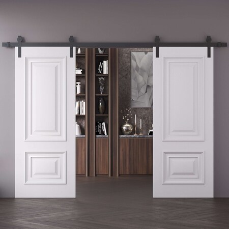 Sartodoors Double Barn Door 84x84 inches White Solid Core Modern Interior ROYAL9822DB-B-EMAL-8484