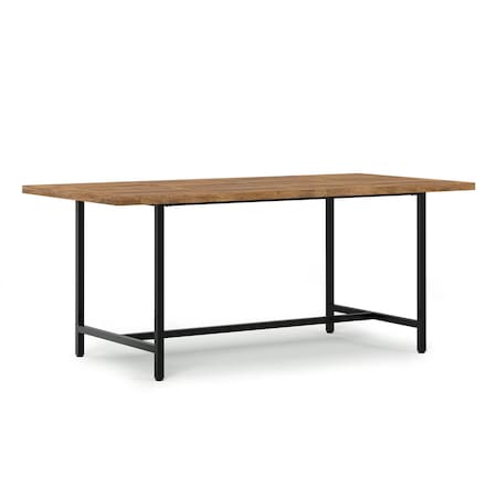 Homeroots 72" Natural and Black Solid Wood and Iron Dining Table 640691