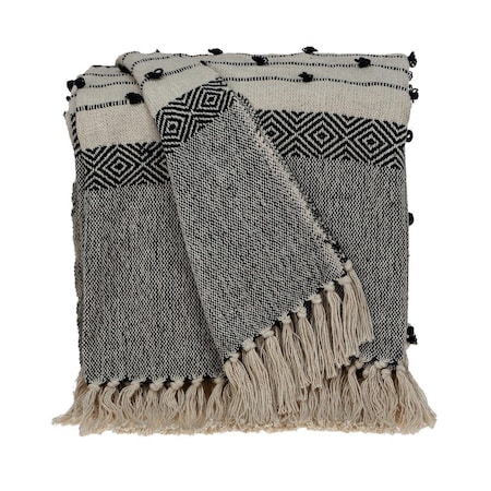 Homeroots 52" X 67" Beige and Black Woven Wool Throw Blanket 478516