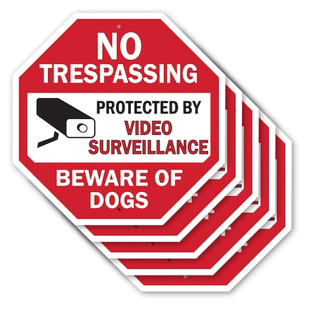 Signmission No Trespassing Protected by Video S, 10 inch X 10 inch, Aluminum Metal Signs, 5PK OC-A-5Pack-10-100