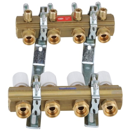 Zurn 4 Port Supply/Return Header On Adj Bracket With Flow Meter QHAF-4