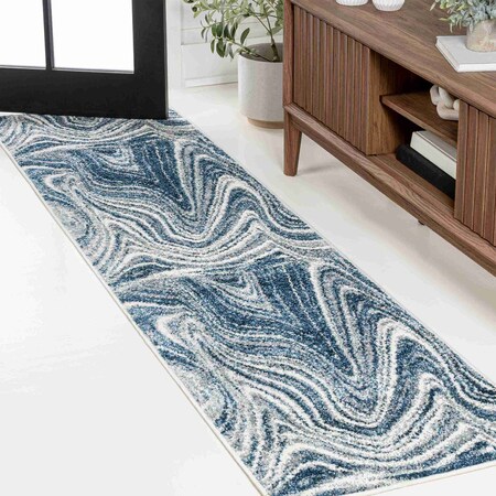 Jonathan Y Eleni Contemporary Glam Abstract Marble Turquoise/Cream 2 ft. x 8 ft. Runner Rug SEU301C-28
