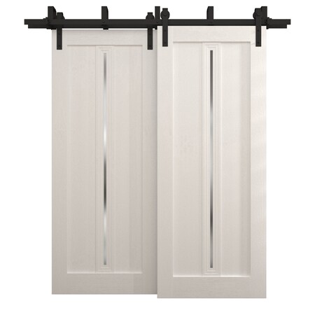Sartodoors Sliding Closet Barn Bypass Doors 64 x 84 inches, Ego 5014 Painted White Oak, Modern 6.6ft Rails Ha EGO5014BBB-PWO-6484