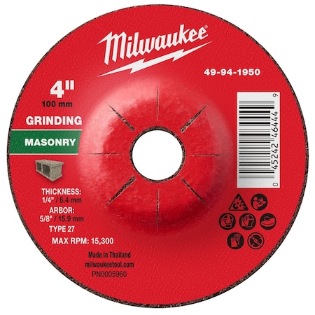 Milwaukee Tool Grinding Wheel, 7/8" Sz, 4" dia. 49-94-1950