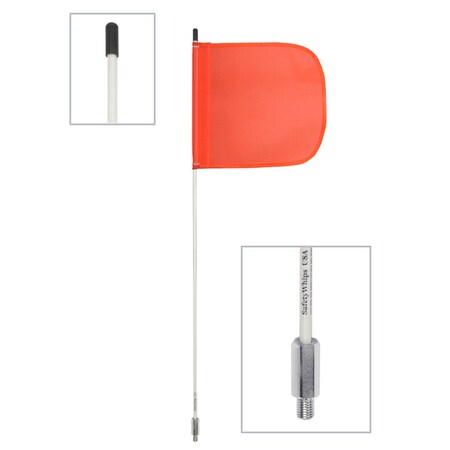 Safetywhips Warning Whip Light Duty Whip with Flag, White Whip, Orange Flag, Fiberglass Whip, Nylon Flag ATV308-3-M