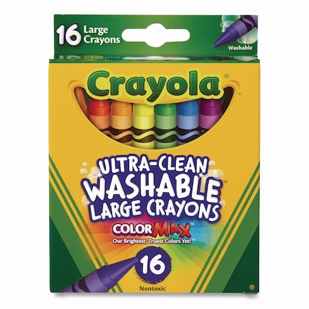 Crayola Ultra-Clean Washable Crayons, Large Size, 0.44" x 4", 16 Assorted Colors, 16PK 52-3281