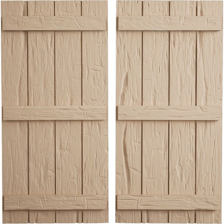 Ekena Millwork Rustic Four Board Joined Board-n-Batten Hand Hewn Faux Wood Shutters, 22W x 58H, PR SHUBJS22X58HHPR