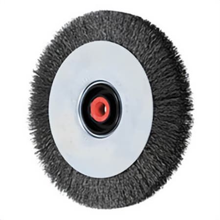 Pferd Wheel Brush, 8 in dia Brush, 7/8 in W Face, 0.014 in dia Crimped Filament/Wire, 2 in Arbor Hole 81478