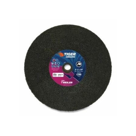 Weiler Tiger Snagging Wheel, 8 in dia x 1 in Thick x 5/8 in Arbor, 16 Grit, Zirconia Alumina, Type 1, 5, 5PK 804-68402