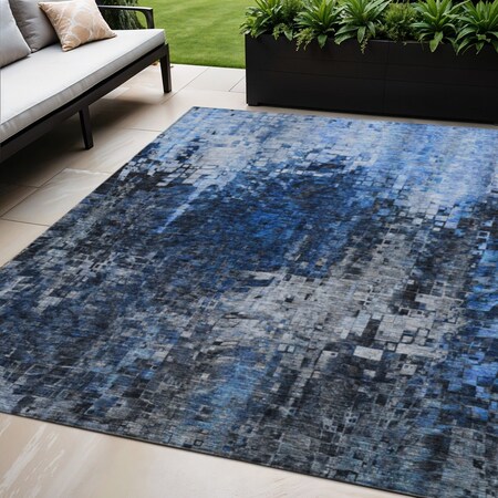 Homeroots 5' X 8' Navy Blue And Denim Blue Abstract Washable Indoor Outdoor Area Rug 577230
