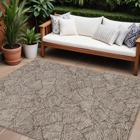 Homeroots 10' X 14' Brown And Beige Floral Washable Indoor Outdoor Area Rug 594616