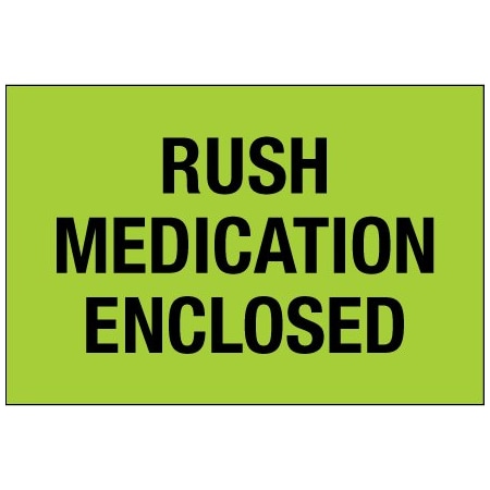 Bsc Preferred 2 x 3'' - ''Rush - Medication Enclosed'' Fluorescent Green Labels DL1336