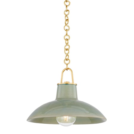 Hudson Valley Lighting Pottersville 12.5 in. Pendant Aged Brass/Ceramic Moss Crackle 1914-AGB/CMC