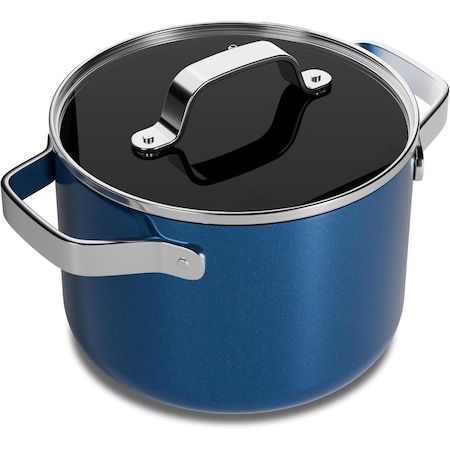 Bakkenmaster 5-Qt Ceramic Coated Stock Pot with Lid, Nonstick, Oven Safe, PTFE and PFAS Free, Blue BKCRSTKPTBL5U