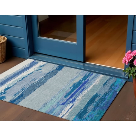 Homeroots 3' X 5' Blue Abstract Washable Indoor Outdoor Area Rug 608637