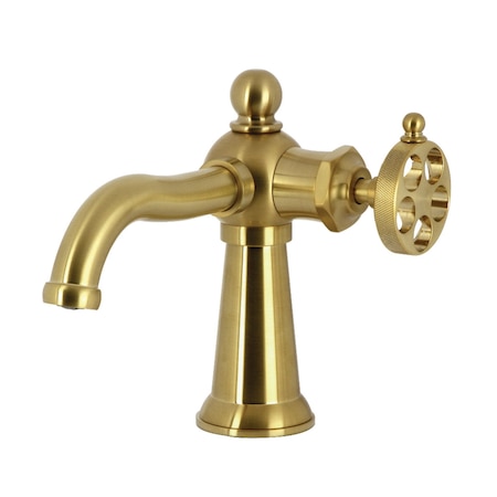 Kingston Brass One-Handle Single-Hole Bathroom Faucet with Knurled Handle and Push Pop-Up Drain, Brushed Brass KS3547RKZ