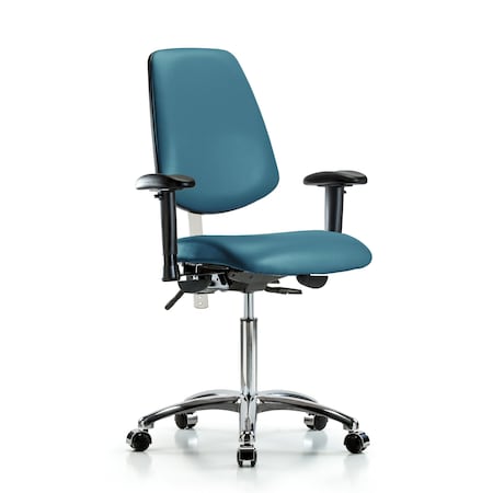 Blue Ridge Ergonomics Vinyl Clean Room Chair, Adjustable Arms BR-NCR-VMBCH-MB-CR-T0-A1-NF-CC-8801