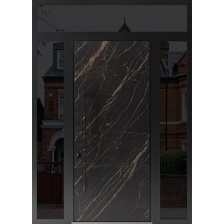 Vdomdoors Steel Door Dekton 0118 Natural Noir 96”/ 2 Side and Top Exterior Window Sidelite Entry Door Paint DEKTON0118EXD-NOIR-W14+36+14xH96+16-RH-I
