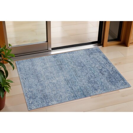 Homeroots 3' X 5' Blue And Ivory Abstract Washable Indoor Outdoor Area Rug 631587
