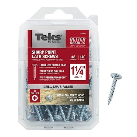 Teks Self-Drilling Screw, #8 x 1-1/4 in, Zinc Plated Steel Truss Head Phillips Drive 21512