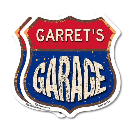 Signmission Garret's Garage, 18 inch X 18 inch, Plastic Sign, 2PK SHI-P-2PACK-18-383-GARRET