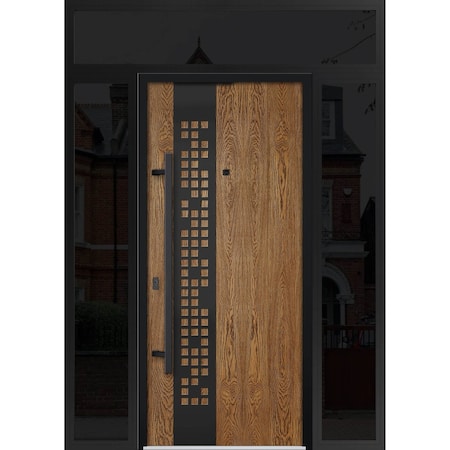 Vdomdoors Steel Door Deux 6678 Natural Oak 2 Sidelight and Transom Window Sidelite Entry Door Painted W12+36+ DEUX6678EXD-OAK-W12+36+12 x H80+16-RH-I