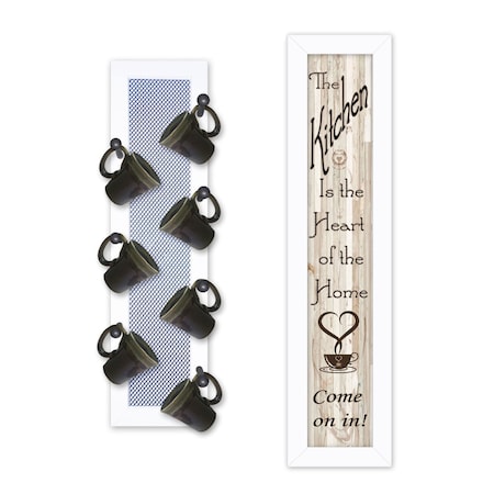 Homeroots Set Of Two Come On In with Seven Peg Mug Rack 3 White Framed Print Kitchen Wall Art, 2PK 405953