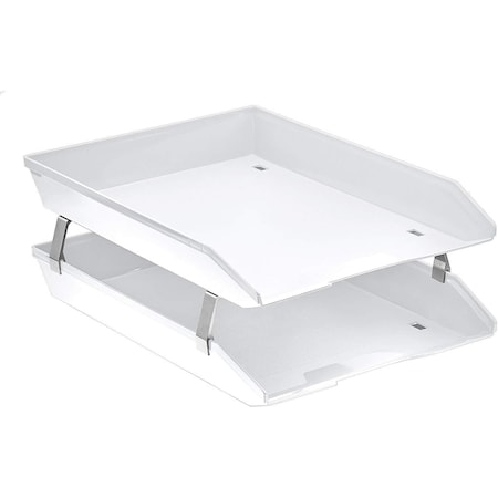 Acrimet Facility 2 Tier Letter Tray Front Load Letter Size Desktop File Organizer Plastic White 263.BO