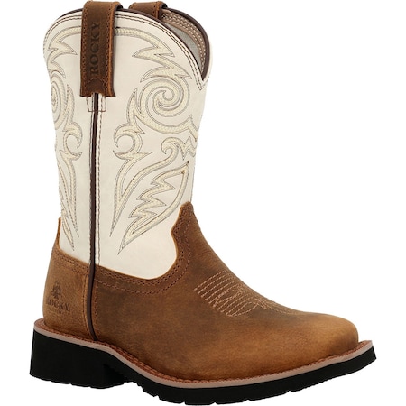 Rocky Youth Western Boot, 12 M, 8 in H, Brown and Bone RKW0462C