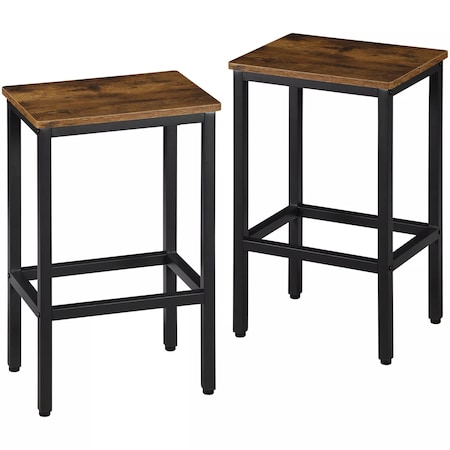 Homeroots Set of Two 26" Brown and Black Steel and Wood Backless Counter Height Bar Chairs, 2PK 559158