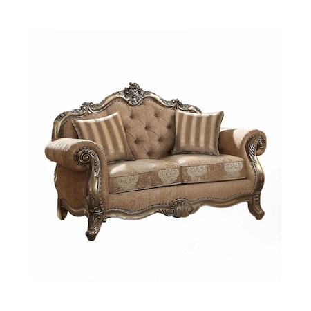 Homeroots 69in Brown And Platinum Damask Chesterfield Loveseat 347290