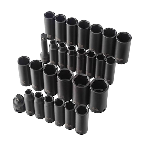 Sunex 3/8 in Drive Sae & Metric 6 Point Deep 28-Piece Master Impact Socket Set 3360DD