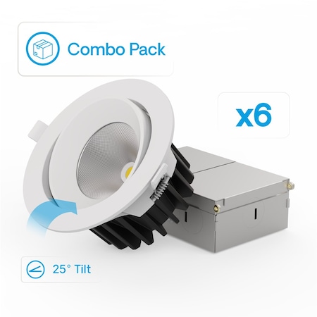 Infibrite Gimbal 24 Deg Angle 4In 5CCT Selectable 12 Watt 960LM 0-10V Dimmable LED Light 120-277V, 6PK IB-015-8-12W-10V-6PK