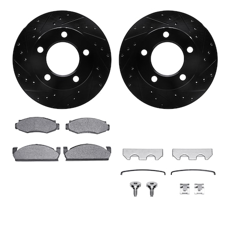 Dynamic Friction Co DFC Brake Rotor Drilled & Slotted - Black- w/Ultimate Duty Brake Pad & HW Kit 8412-42023