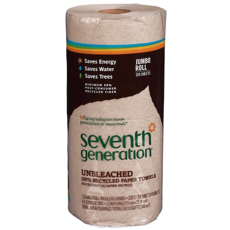 Seventh Generation Unbleached Brown Paper Towel, 120 sheets per roll, 30PK 13720