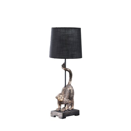 Homeroots 24" Antiqued Gold Monkey Table Lamp With Black Drum Shade 524263