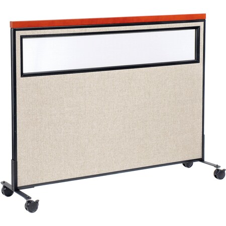 Global Industrial Interion Mobile Deluxe Office Partition Panel with Partial Window, 60-1/4"W x 46-1/2"H, Tan 694997MTN