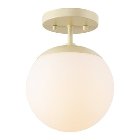 Jonathan Y Marcel Bistro 7.75" 1-Light Bohemian Farmhouse Iron/Frosted Glass LED Semi Flush Mount, Beige/White JYL7499B