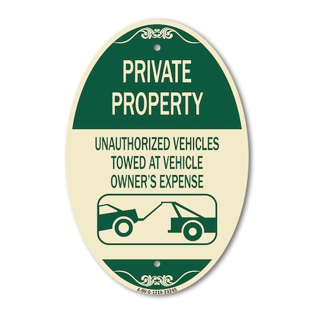 Signmission Private Property Unauthorized Vehicles Towed , 12 In X 18 In Architectural, Heavy Gauge Aluminum A-OV-G-1218-23245