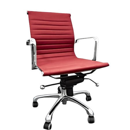 Homeroots Red and Silver Faux Leather Adjustable Height Swivel Rolling Office Chair 554039