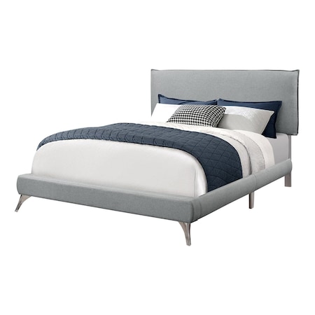 Homeroots Gray Solid Wood Queen Upholstered Linen Bed Frame with Nailhead Trim 333308