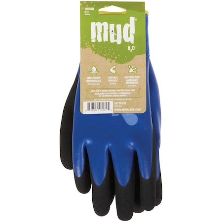 Mud H2O Womens Medium Latex Coated Polyester Cobalt Blue Garden Glove SM7186B/M