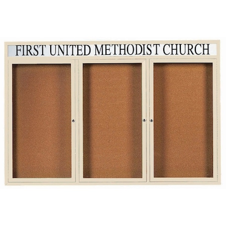 Aarco Illuminated Enclosed Bulletin Board w/ Header Ivory Powder Coated Al Frame, 48''Hx72''W DCC4872-3RHIIV