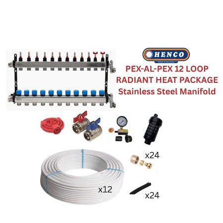 Henco Infloor radiant heating set - PEX-AL-PEX + stainless steel manifold - 3130 - 3400 sqft 806384