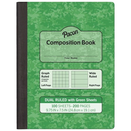 Pacon Pacon Pacon Dual Ruled Composition Book, Light Green, 9.75 x 7.5 in. - 200 pages 1591013
