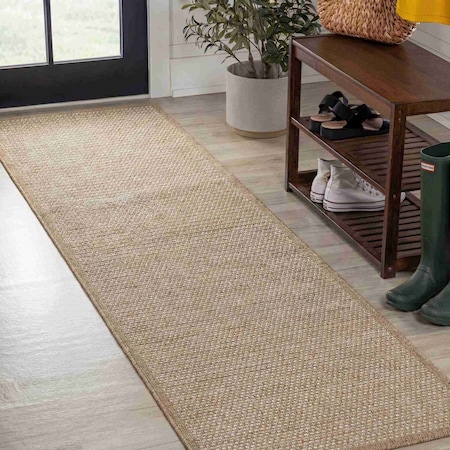 Jonathan Y Maxine Smart Jute Contemporary Border Boho Fine Rib Weave Beige 2 ft. x 8 ft. Runner Rug FXV202C-28